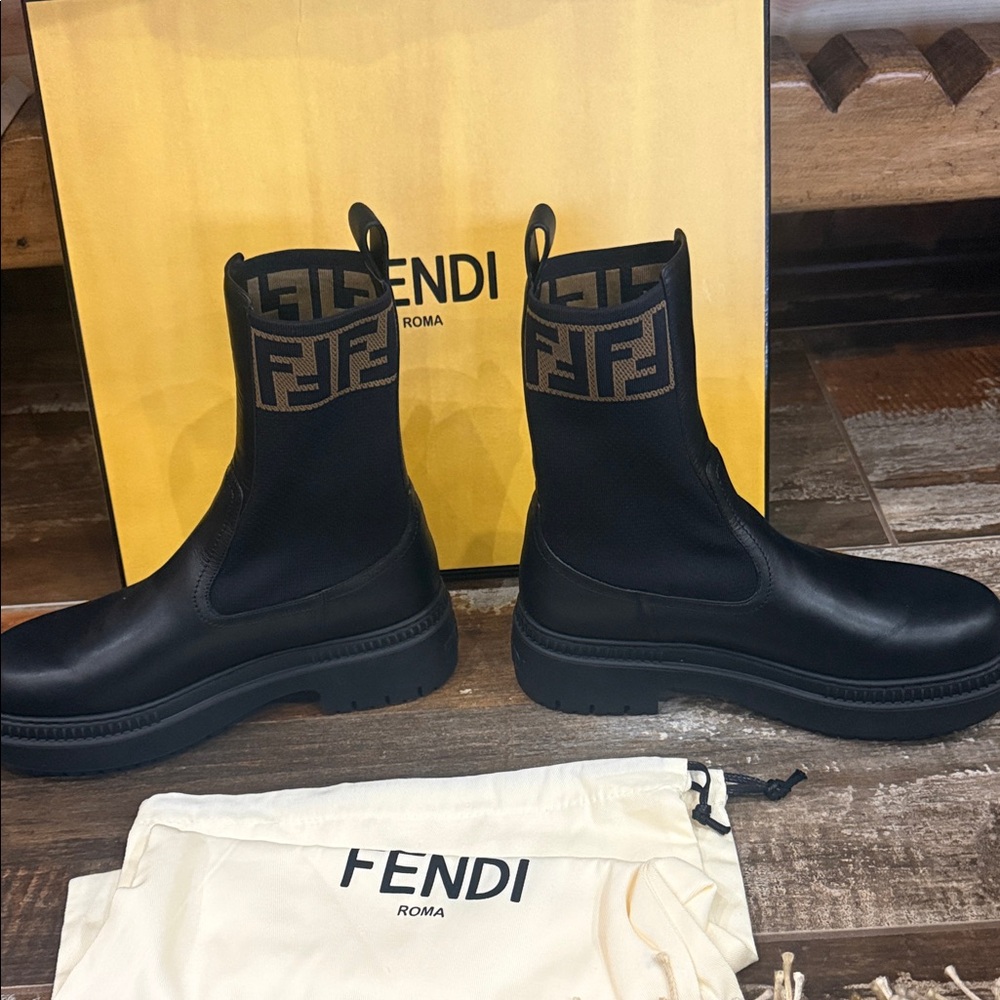 Fendi Black Boots with Signature Logo